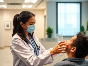 medic oferind ajutor pacientului intr-o clinica moderna