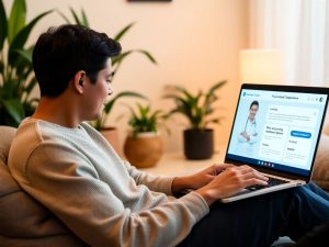 Persoană consultând online un specialist medical.