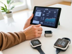 Dispozitive inteligente, o persoană gestionând o boală cronică.