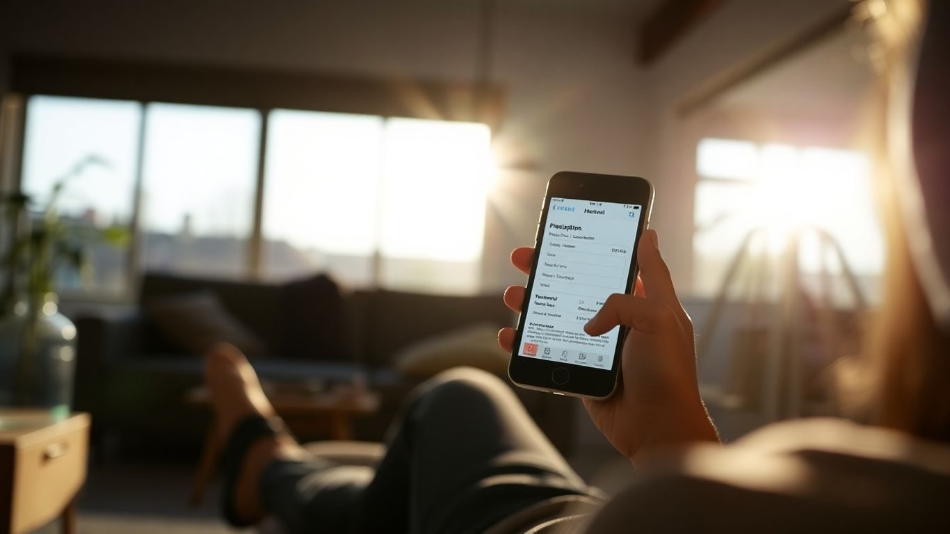 Persoană primind rețetă medicală acasă prin telefon.