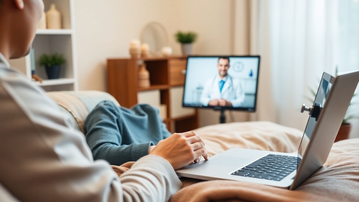 Persoană discutând cu medicul online pentru afecțiuni respiratorii.
